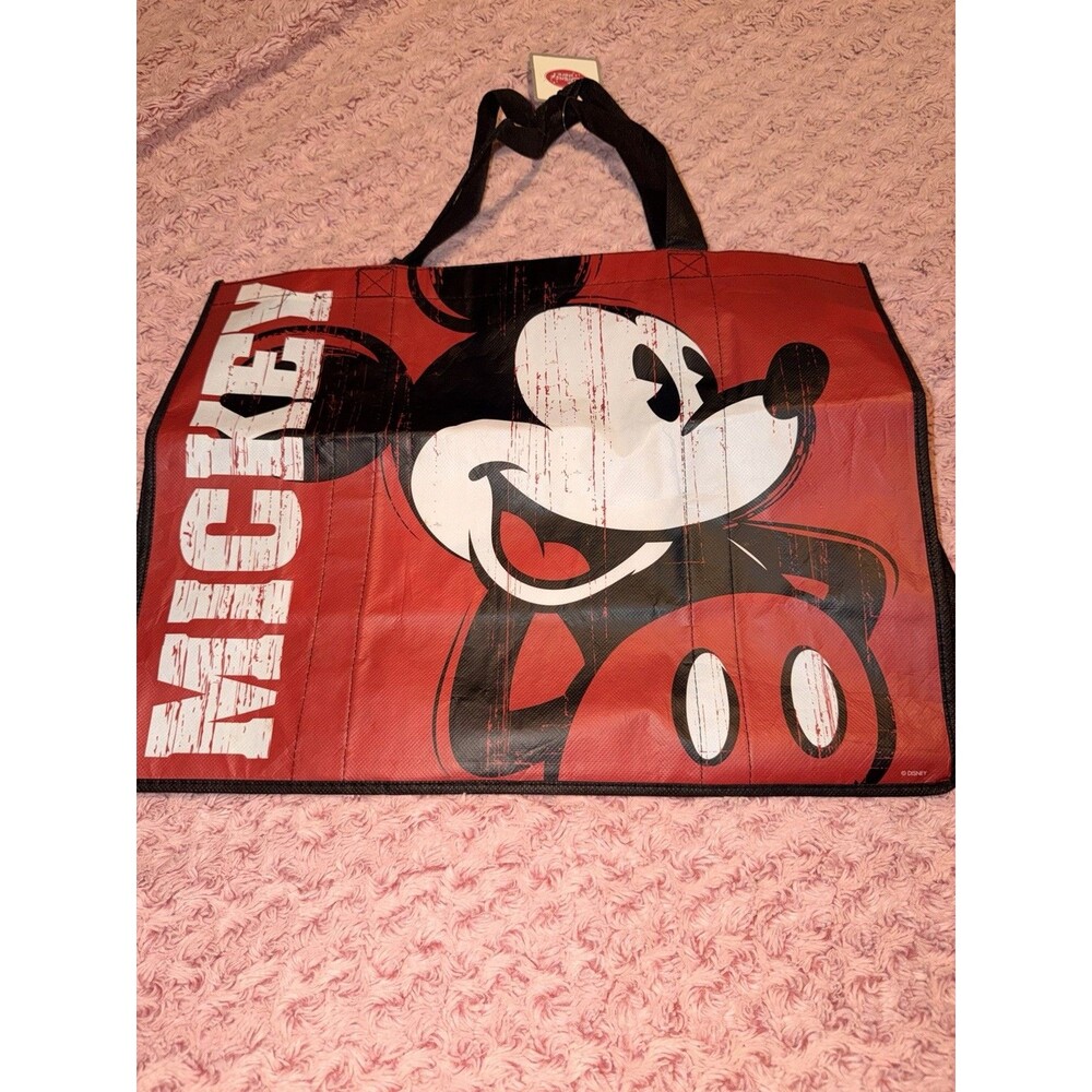 Disney Store Reusable Shopping Tote Black Sack Carry Bag Mickey Mouse Red